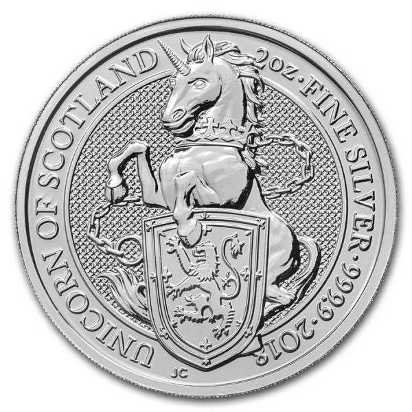 Queens Beast Unicorn 2 troy ounce zilveren munt 2018
