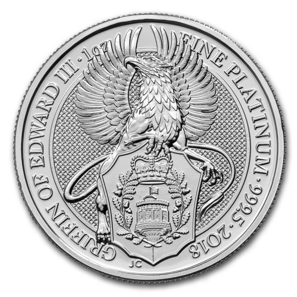 Queens Beast Griffin 1 troy ounce platina munt 2018