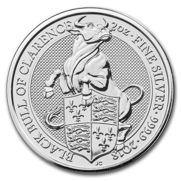Queens Beast Bull 2 troy ounce zilveren munt 2018